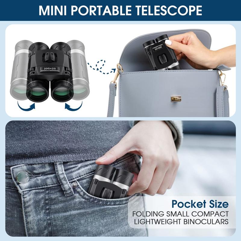 200x25 Compact Binoculars for Adults & Kids High-Powered Mini Pocket Waterproof for Bird Watching Hunting Concert Traveling FMC Coating Easy Focus Lightweight Gift