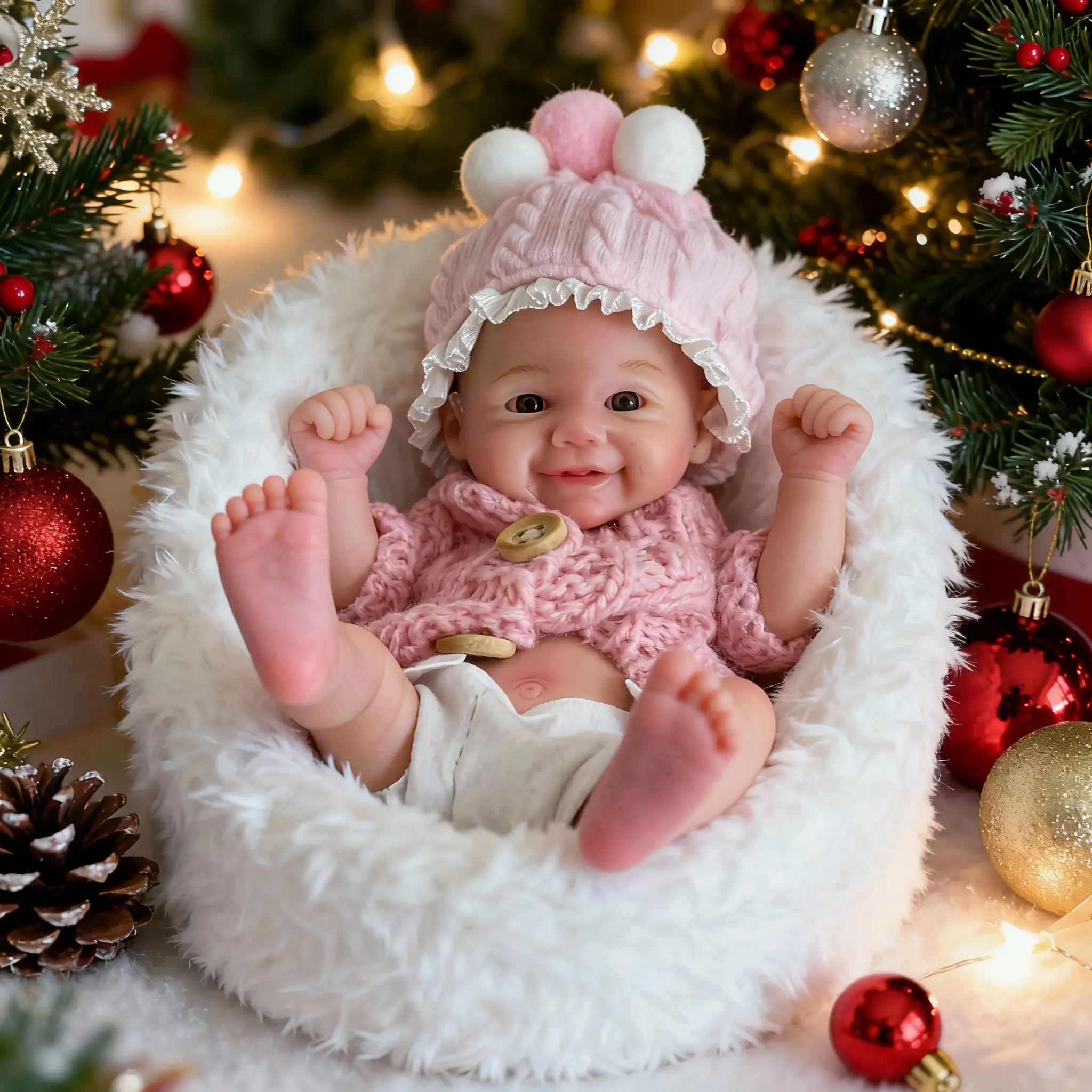 Cute 6in Mini Silicone Reborn Baby Doll, Palm Sized Realistic Newborn Doll, Soft Washable, Pretend Play, Xmas Gift for Kids
