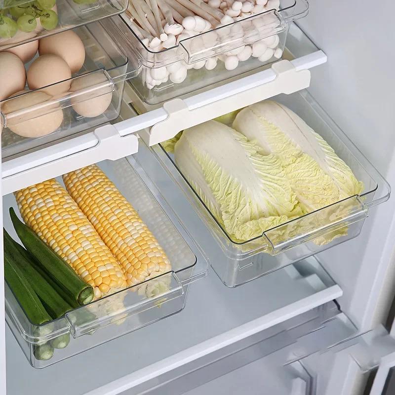 1/2pcs Refrigerator Drawer Style Food Storage Box, Fruit Packaging Machine, Shelf Support, Sliding Plastic Cooking Container