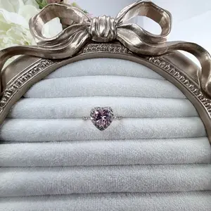 (R68) 14K Gold Plated Pink Stone Heart Ring for Women Elegant Jewelry Gift Idea