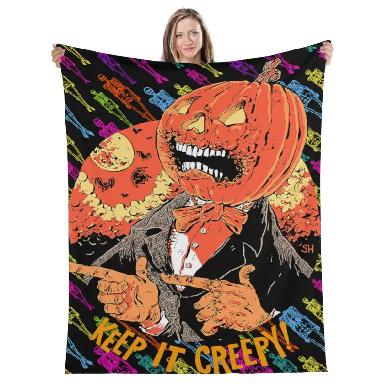 Halloween Keep It Creepy Awesome Fleece Blanket, Ultra-Soft Lightweight Plush Throw, Halloween Haunted Aesthetic Textile for Horror Lover Gifts, Watch Party Decor