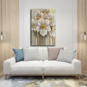 Exquisite Modern - Luxe Golden Floral Canvas Print: Ideal Frameless Wall Decor for Living, Bedroom, Dining, and Entryway. Ornate Patterns Create Stunning Interiors. Frameless trendy poster wall art decor wall street poster