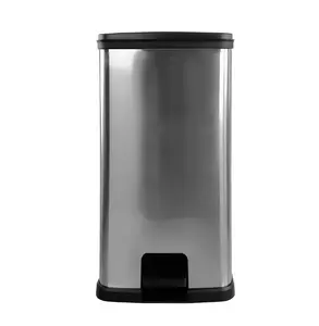 Kitchen Trash Can, 13 Gallon, Plastic Rectangular Step Garbage Bin, Silver