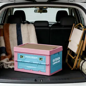 Collapsible Car Trunk Storage Bins with Lids, Stackable Utility Crates, Large Folding Organizer for Car, Camping, Travel - Store Tools, Snacks, Drinks, Books & Auto Supplies Foldable Multi-Compartment SUV Multiple Pockets