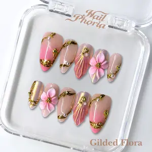 NailPhoria GILDED FLORAL - SUMMER Handmade Press-On Nails | Reusable, Salon-Quality, Long-Lasting, Glossy Design