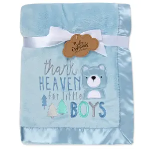 30x40 Fleece Baby Nursery Blanket with Satin Trim for Boys, Girls (Thank Heaven)