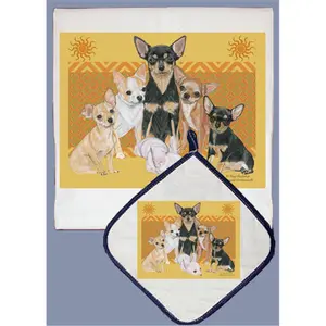 Pipsqueak Productions  Dish Towel and Pot Holder Set - Chihuahua Family