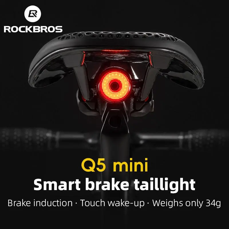 ROCKBROS Bike Taillight Rechargeable Waterproof Smart Auto Brake Sensing Rear Light Q5Mini LED Bike accessories