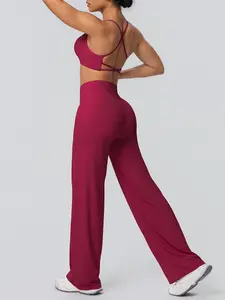 Women's 2-Piece Set: Backless Gym Clothes, Quick-Dry Backless Strappy Top with Cross-Back Detail + Straight-Leg High-Waisted Trousers Yoga, Sports & Outdoor Fitness Wear: Loose-Fitting, Flattering & Comfortable