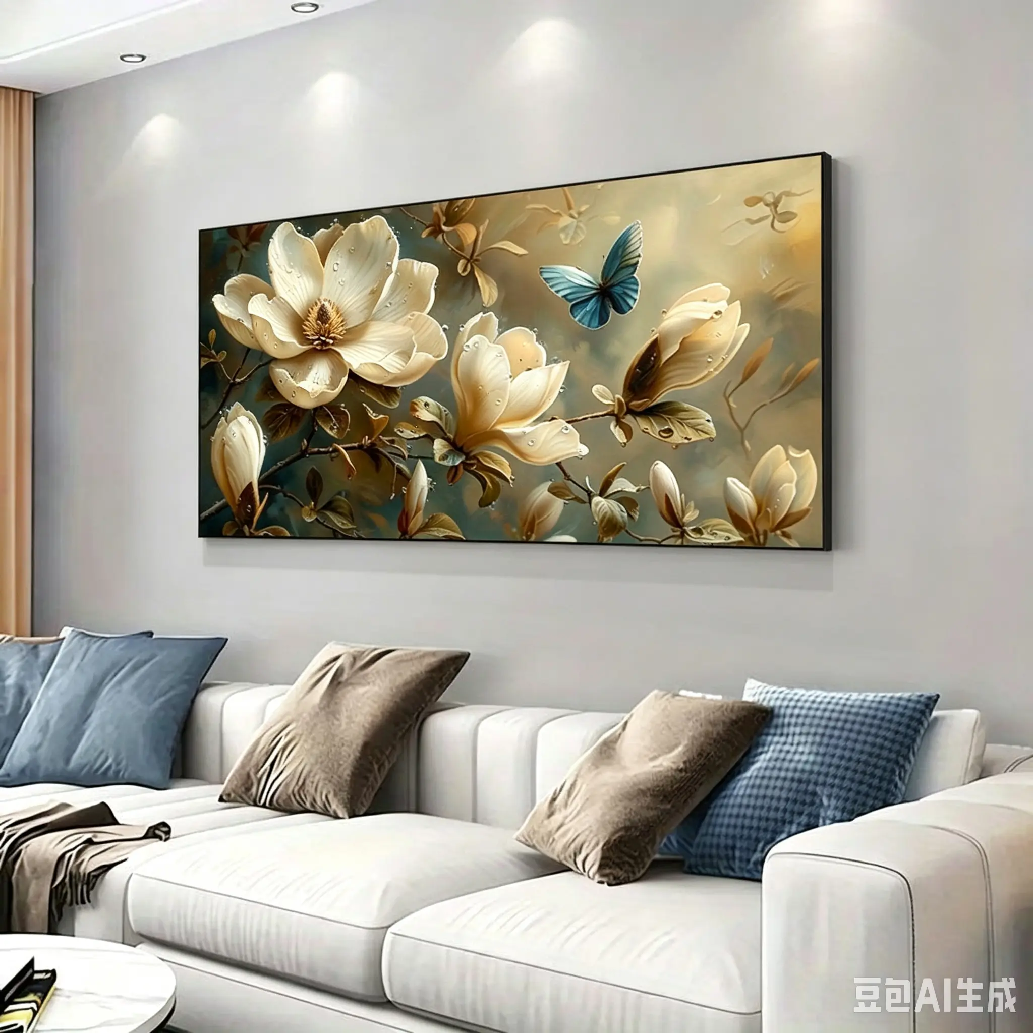 1 piece framed canvas painting, large canvas art, modern cream magnolia flower canvas painting, suitable for living room, bedroom office decoration..The presentation effect is based on the actual size.