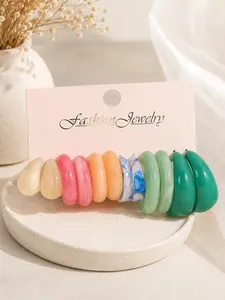6pcs Set Acrylic Resin Acetate C-Shape Earrings, Statement Earrings, Fashion Jewelry Combo, Stylish Accessories for Women, Perfect Gift Idea