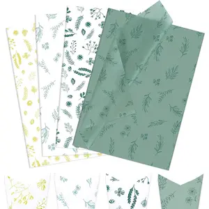 Tissue Paper  Wrap, 60 count  Floral Botanical  Tissue Paper for  Bags Crafts Packaging, Matte Sage Green Yellow Art Tissue for Birthday Wedding Christmas Holiday, 20x14 in