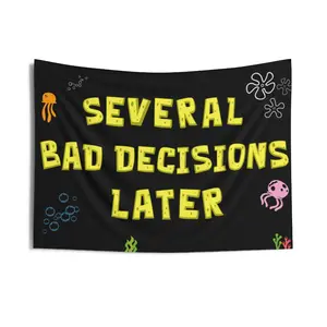 Spongebob Bad Decisions Funny College Drinking Indoor Wall Tapestries, Dorm Room Decor, Tapestry Wall Hanging, Alcohol Lover Gift, Large