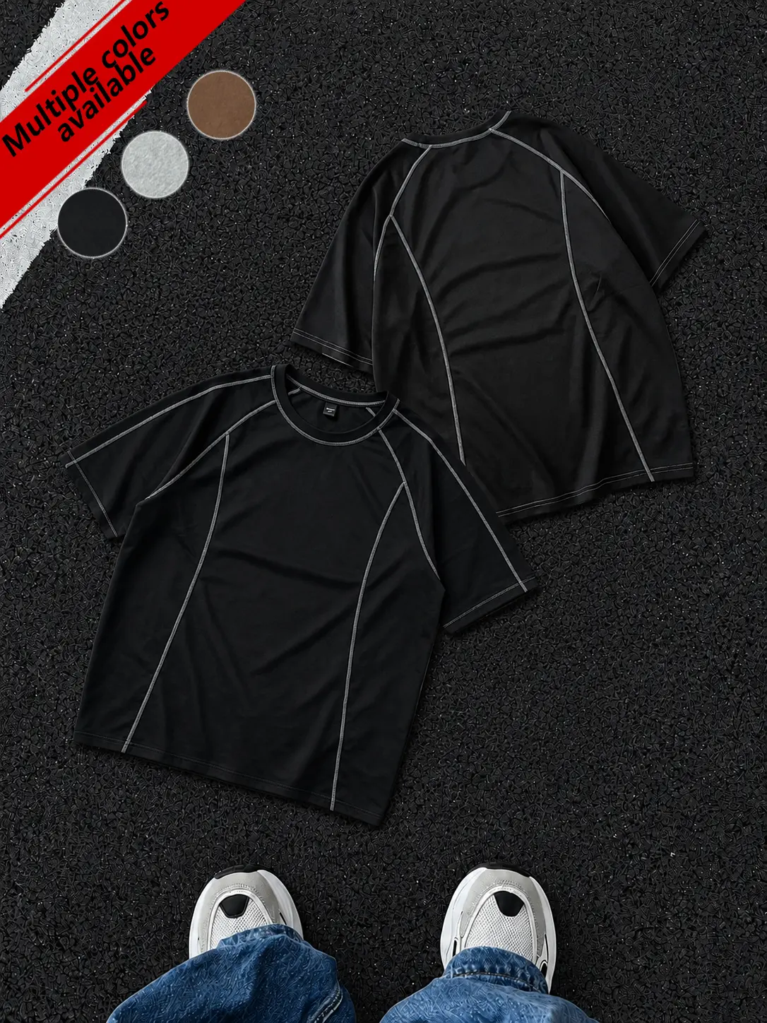 Men's Retro Raglan T-Shirt - Contrast Stitching, Casual Crew Neck, Breathable Lightweight Athletic Basics - Chic Elegant for Gym & Everyday Wear, Streetwear, Work, Colorblock, Contrast Binding, Short Sleeve, Machine Wash, Polyester, Stitching Detail, Snug