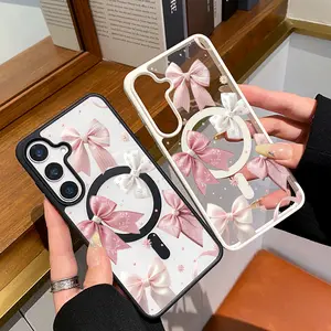 Phone Case for Samsung Galaxy S24 Plus S25 Ultra S23 FE Ultra S22+ Bow Delight Dream Pattern TPU Shockproof Anti-Scratch Stylish Smartphone Cover