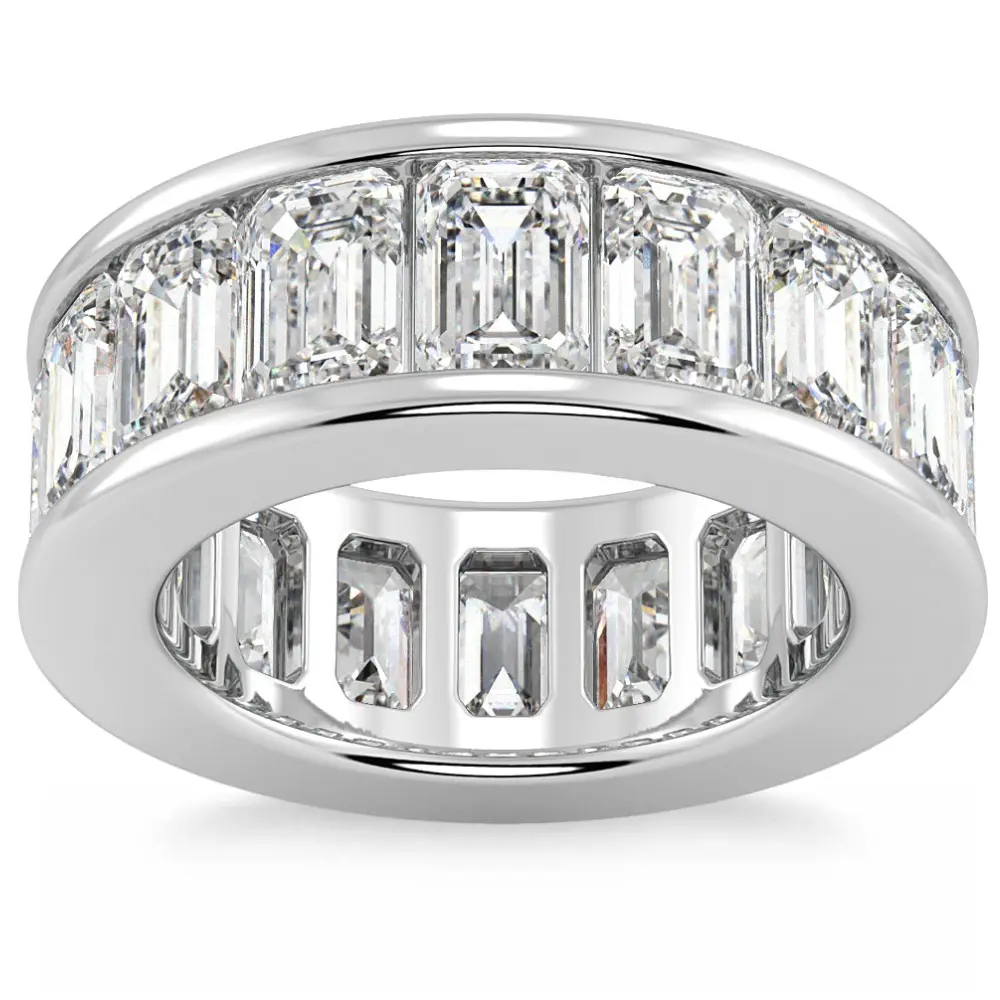 11 1/2Ct Emerald Cut Diamond Eternity Ring Channel Set 14k Gold Lab Grown
