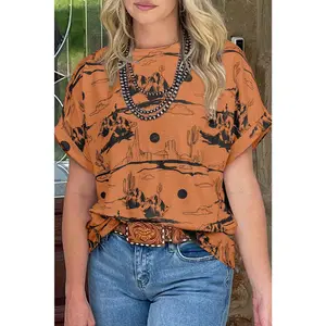 Chestnut Desert Sand Print Short Sleeve Knit Top