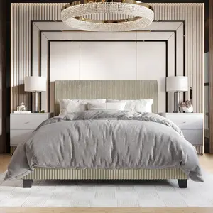 ChaletPosh Celeste Velvet Bed Frame - Channel Tufted Headboard Soft Velvet Upholstery Foam Padded Comfort Solid Wood Frame Multiple Sizes & Colors