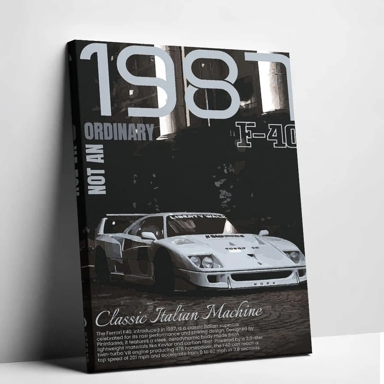 Car  Classic 1987 F40 Widebody  Wall Art Retro Wide Body Supercar   Print JDM Racing Machine Wallpaper Boy Room Decor Aesthetic Cool Car Merch Fan Gift Idea Garage Painting