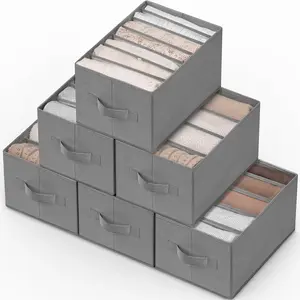 6 Pack Large Clothes Organizer Modern Durable Synthetic Fabric Wardrobe Closet Dividers for Pants Jeans Sweater T-shirts Grey