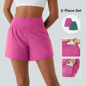 Halara 2-Piece Super High Waisted Back Pocket & Side Hidden Pocket 2-in-1 Yoga Shorts Set 5''-Longer Length#SpringStatement