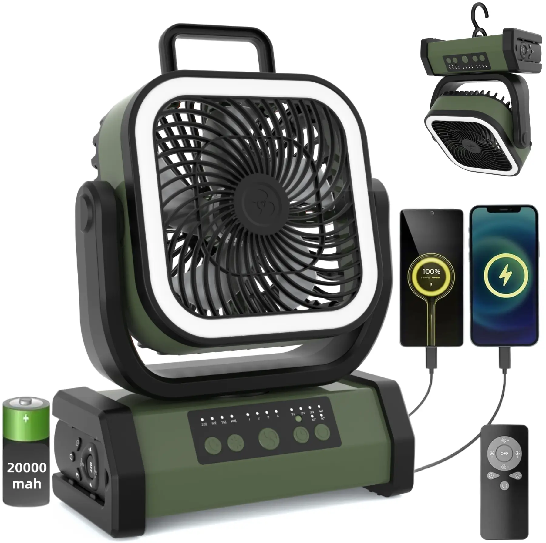 Portable Rechargeable Fan - 9-Inch Camping Fan for Tent, 30000mAh Battery Operated Fan for Camping, Auto Oscillation Cordless Fan, Tent Fan with Remot