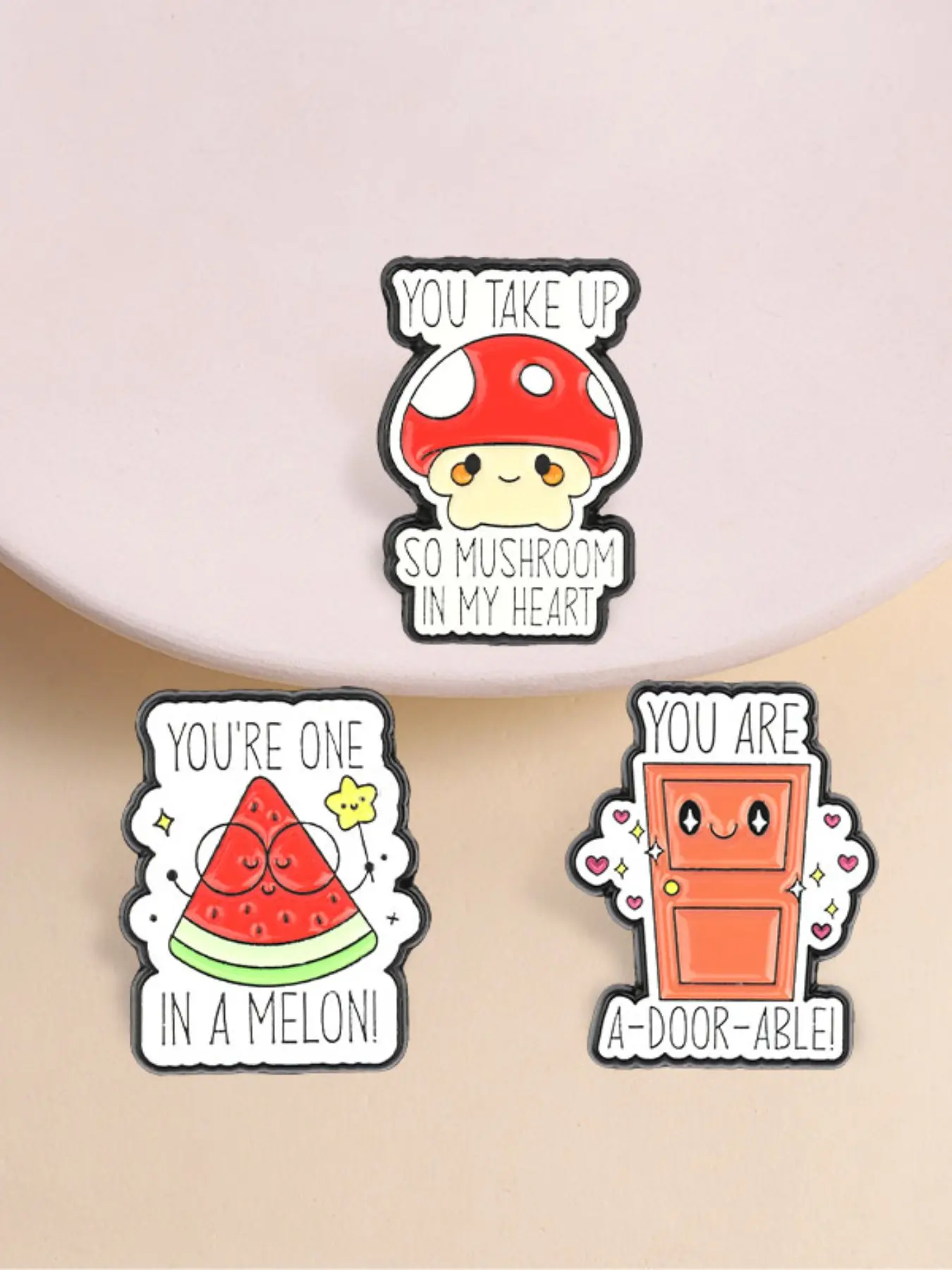 Funny Punny Enamel Pins, Mushroom Watermelon Door Brooch, Cute Love Quote Lapel Pins, Perfect Valentine's Day Gift for Him Her