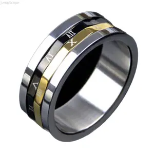 Rotatable Roman Numeral Titanium Steel Ring, Tri-Color Spinner Fidget Band, Stress Relief Stainless Steel Promise Ring for Men & Women