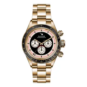 OceanX Speed Racer II Men's Watch 41.5mm WR 200m Gold-Black Ceramic Bezel Black-Cream Dial SRS221