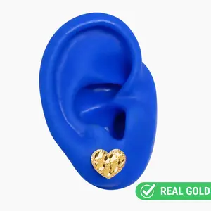 10K YELLOW GOLD NUGGET HEART STUD EARRINGS