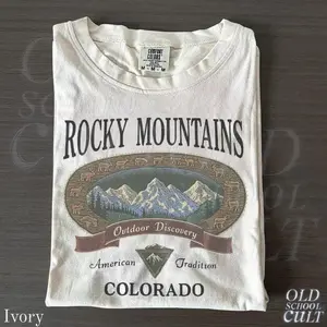 Vintage Rocky Mountains Colorado T-Shirt, Outdoor Discovery Graphic Tee, 90s Mountain Hiking Shirt, Comfort Colors Ivory Nature Top