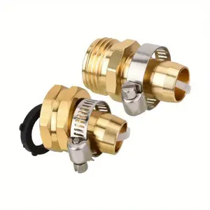 1set 3/4"Aluminium Garden Hose Repair Connector With Stainless Steel Clamps, Male And Female Garden Hose Fittings, Mender End Repair Kit, Water Hose End Mender, Fit For 3/4"Garden Water Hose Fitting