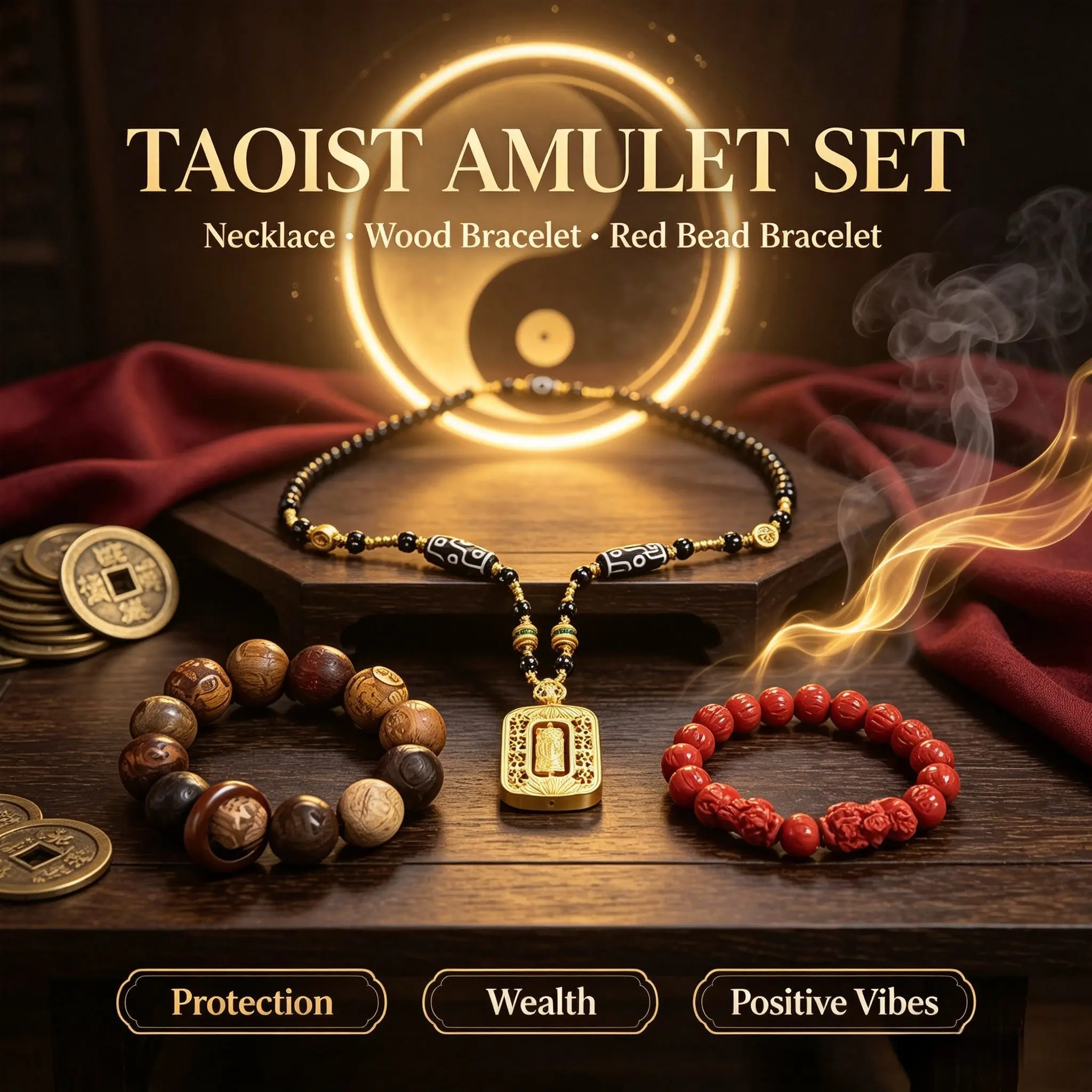 Sacred 3-in-1 Taoist Amulet Gift Set for Health, Wealth & Harmonious Marriage