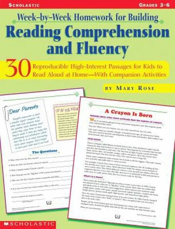 USED Book - Week-by-Week Homework for Building Reading Comprehension and Fluency, Grades 3-6: 30 Reproducible, High-Interest Passages for Kids to Read Aloud at HomeNWith Companion Activities by Mary Rose (Paperback) - english