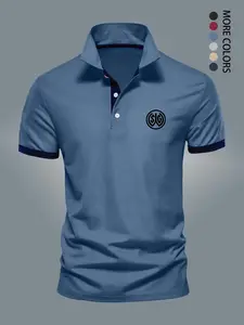 Men's Anti-Wrinkle Classic Polo Shirt, Polo Style, Casual Slim-Fit Geometric Print, Business Travel Essential, Collared T-Shirt