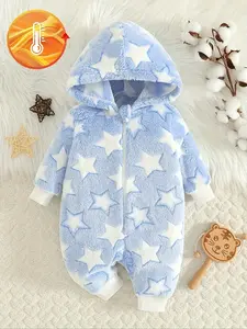 Boys' clothing, baby accessories, back to school season small gifts, boys' winter jumpsuit and khai five pointed star star hooded zipper, boys' ordinary jumpsuit, boys' long sleeved crawling suit, baby versatile, casual and comfortable style