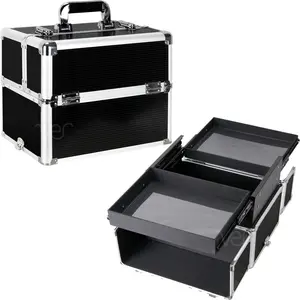 Ver Beauty Makeup Organizer, Cosmetic Travel Kit, Makeup Artist Supplies, 2 Sliding Trays, Lockable Storage Box, Makeup Train Case, Aluminum Case, Lightweight Makeup Vanity