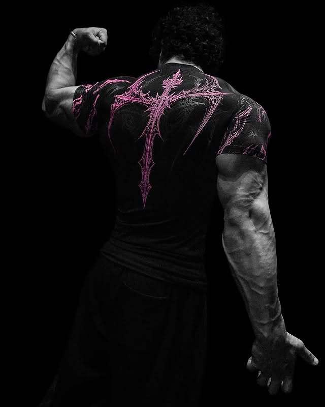 GYM T-shirt Men's Dark Gothic Print Muscle Tee  High Elasticity And Quick Drying Exercise For Bodybuilding Training 2025 Summer