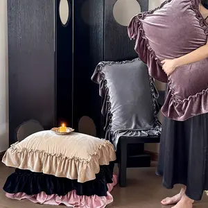 1Pc Soft Velvet Pillowcase with Ruffle Trim, Comfortable Wine Decorative Cushion Cover, Elegant Classical Style Home Bedding Accessory Pillow cover