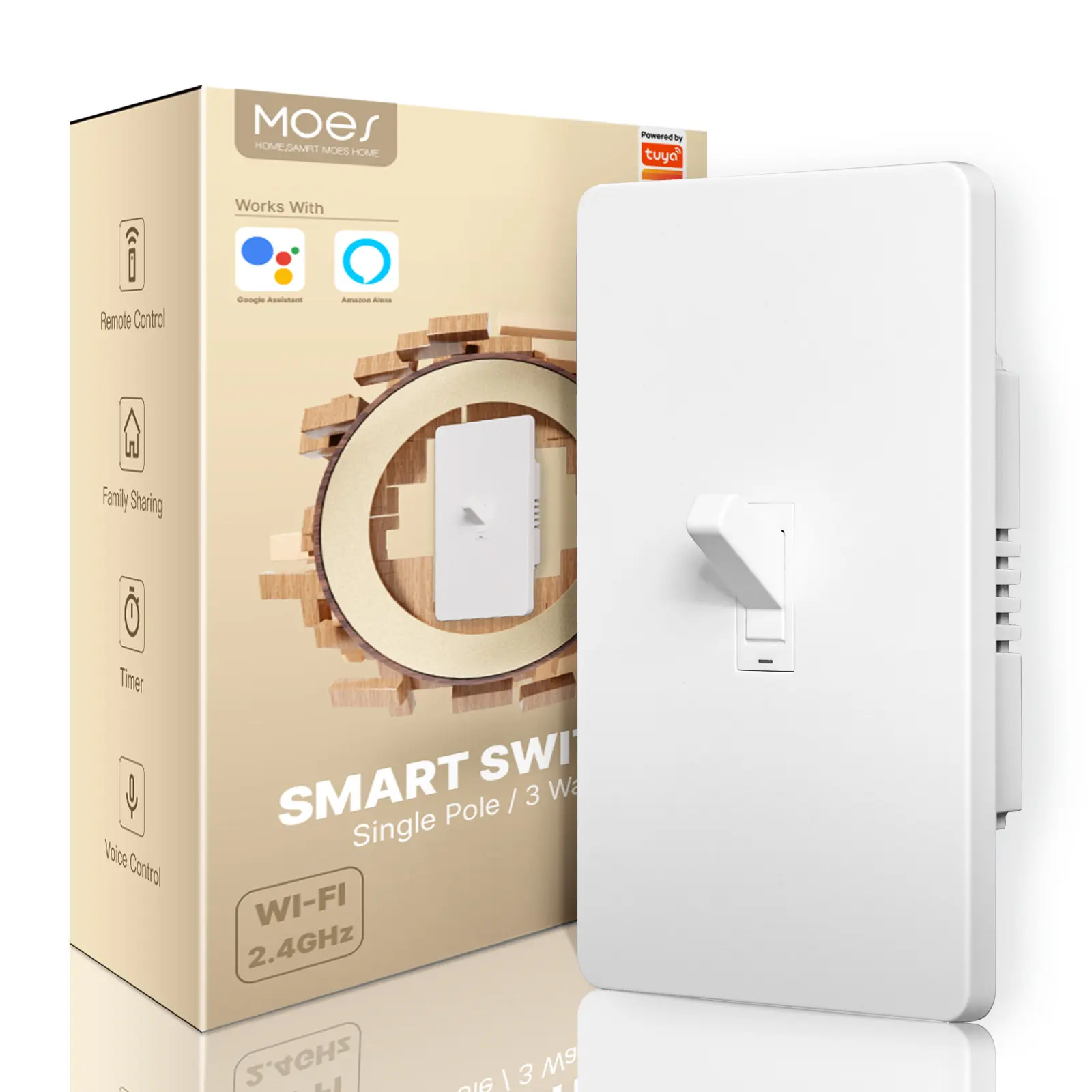 Tuya WiFi Smart Toggle Switch (US Standard Size) - App Remote On/Off, Voice Control Compatible with Alexa, 1/2-Function, Schedule Lights, Indoor Use for Kitchen, Bedroom, 118Mm By 72Mm
