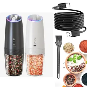Summervibes GlowUp Gravity Electric Salt and Pepper Grinder Set Rechargeable Automatic Pepper and Salt Shakers with LED Light,External Adjustable Coarseness,One-Hand Operation for Salt & Spices shop deal Ceramic Container Kitchen Dish Seasoning