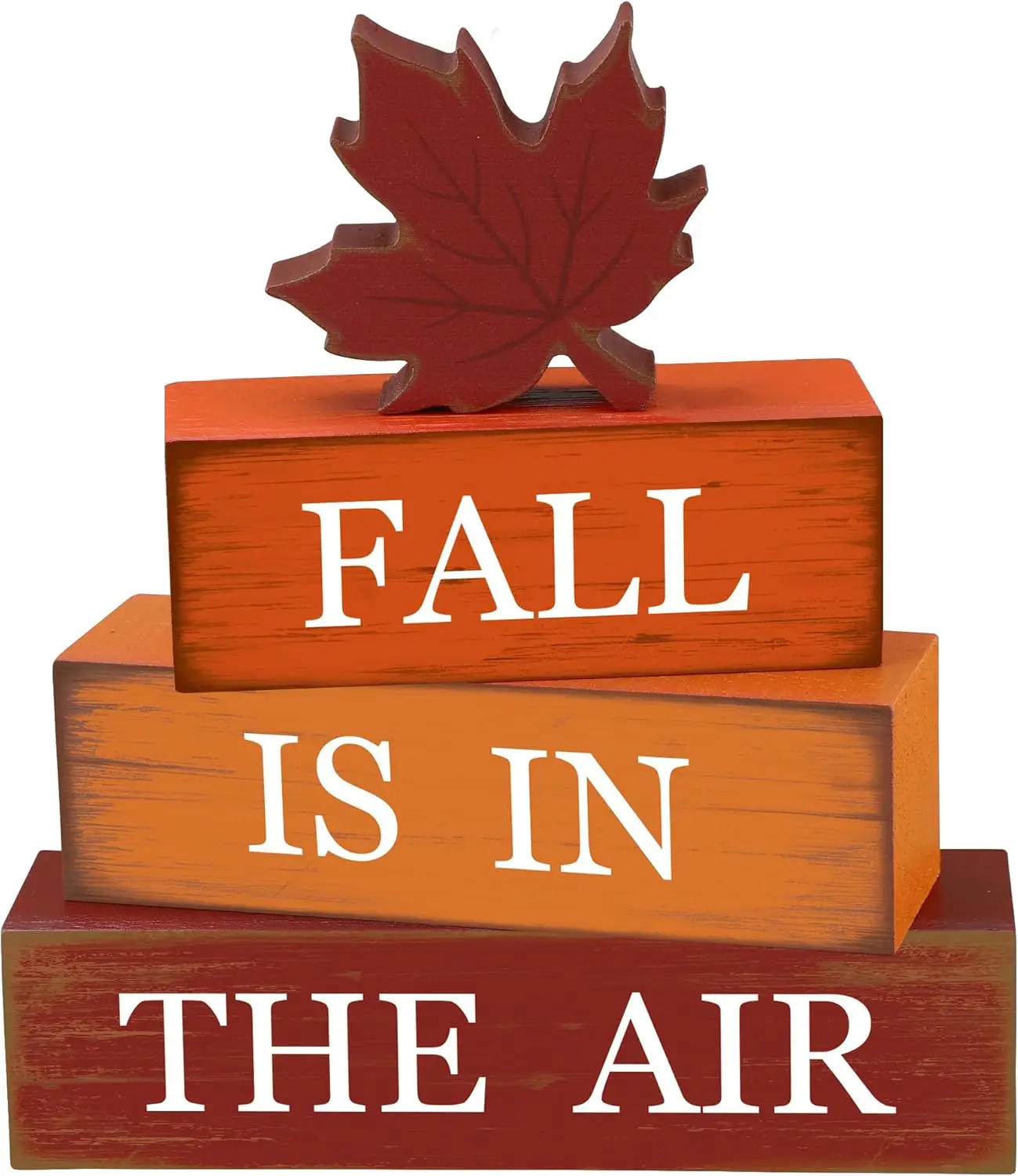 Halloween Fall Gift 4 PCS Fall Maple Leaf Wooden Table Block Sign Thanksgiving Wood Tiered Tray Decor Fall is in the Air Block Centerpiece Rustic Farmhouse Table Decorations for Autumn Thanksgiving Home Desk Shelf Decor