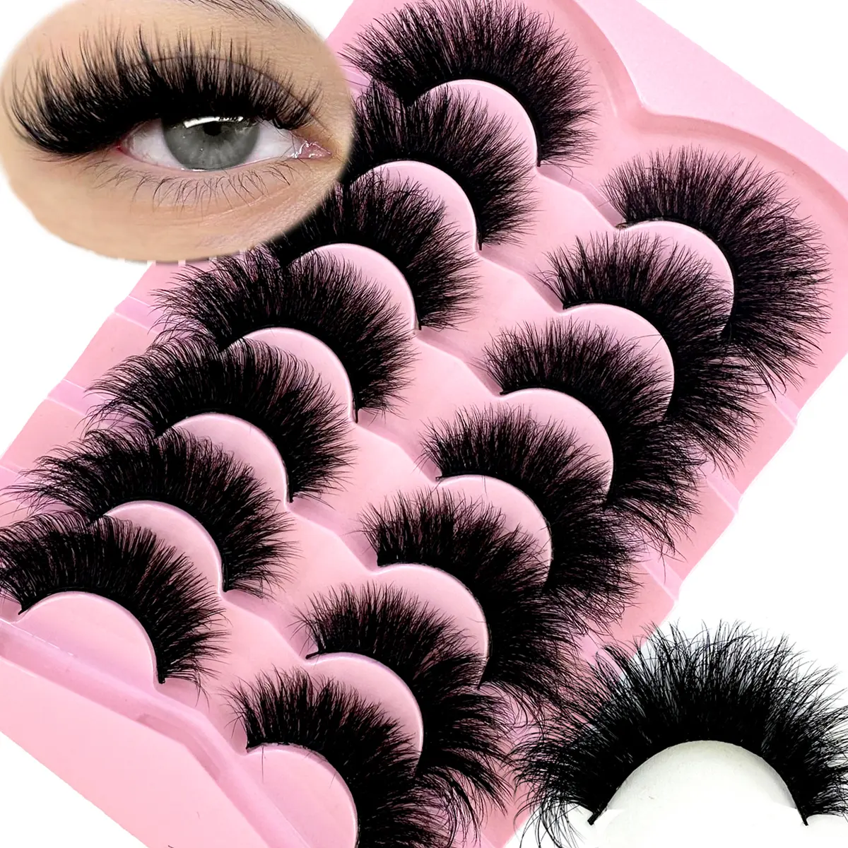 7 Pairs 3D Silk Eye Lashes Of Cat Eye Style 3D Mink 5D Fluffy Faux Mink Lashes, 25mm Length, Noticeable Curly Eyelashes Look Like Real Lashes Fo Cosplay Manga Cat False Lashes Halloween Ball Party