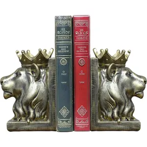 Vintage Gold Lion Book Ends Animal Decorative Resin Book Holder Luxurious Bookends for Shelves Office Home Decor Unique Gift for Book Lovers