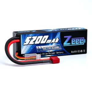 Zeee 2S 5200mAh Lipo Battery 7.4V 50C Hard Case with Deans T Plug for RC Truck RC Truggy RC Heli Airplane Drone FPV Racing (1 Pack)