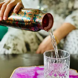 Ayurvedic Pure Copper Water Bottle 34 Oz 1000ml ( 100% Copper) with leakproof lid Handmade Ancient Drinkware