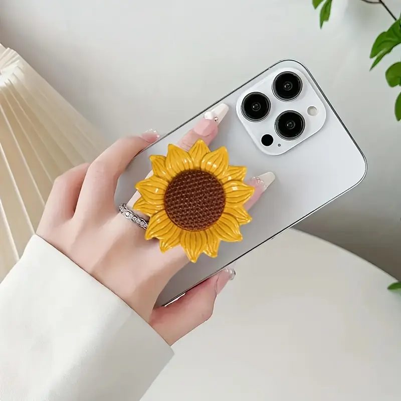 Sunflower Pattern Foldable Phone Stand, Cell Phone Stand, Scalable Resin Flower Grip Seat, Durable ABS Material, Portable Compact Design, Suitable for Smartphones, Free Hands to Watch Video Calls, Accessories