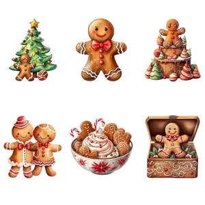 Cute Christmas Gingerbread Man Pattern Heat Transfer Vinyl Set, High-Quality DIY Fabric Stickers for T-Shirts, Hoodies, Bags
