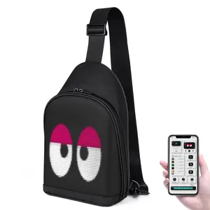 Gelrova City Serise LED Crossbody Bag Full Color Screen Programmable DIY Water Repellent Travel Sling Backpack with Adjustable Strap & Large Zipper Pocket