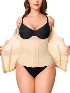 Breathable Mesh Abdominal Belt, Chest Support with 6 Steel Bones, Front Zipper, Adjustable Buckles, Removable Straps, All-Season Shapewear
